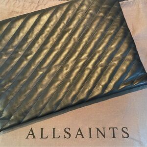 AllSaints New Waimea Black Quilted Clutch, Lamb Leather, 11” x 15” Quiet Luxury